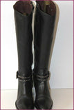 MURATTI Bottes à Talons Cuir Noir Lanière Cloutée T 37 TBE