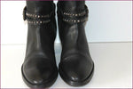 MURATTI Bottes à Talons Cuir Noir Lanière Cloutée T 37 TBE