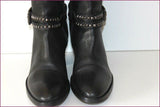 MURATTI Bottes à Talons Cuir Noir Lanière Cloutée T 37 TBE