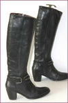 MURATTI Bottes à Talons Cuir Noir Lanière Cloutée T 37 TBE