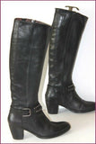 MURATTI Bottes à Talons Cuir Noir Lanière Cloutée T 37 TBE