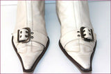 SPIRAL Mi Bottes Pointues Cuir Blanc Cassé T 39 BE