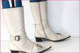 SPIRAL Mi Bottes Pointues Cuir Blanc Cassé T 39 BE