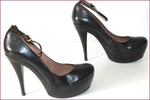 PURA LOPEZ Escarpins Tout Cuir Noir Plateforme Hauts Talons T 37 TBE