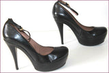 PURA LOPEZ Escarpins Tout Cuir Noir Plateforme Hauts Talons T 37 TBE