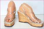 CHARLES JOURDAN Sandales Compensées Cuir Beige  Talon Osier Tressé T 39 TBE