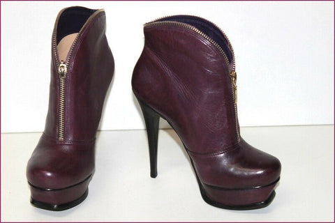VIA UNO Boots Cuir Violet Talons Hauts Semelles Compensées T 37 TBE