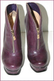VIA UNO Boots Cuir Violet Talons Hauts Semelles Compensées T 37 TBE