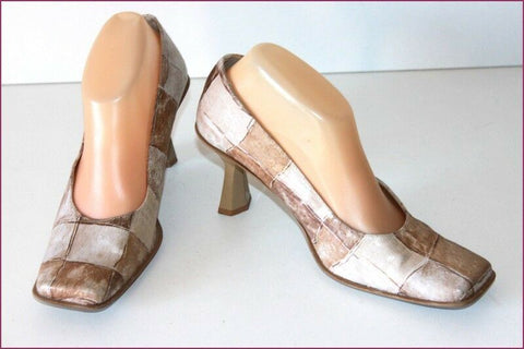 ESISTERE DONNA Escarpins Vintage Cuir Verni Brillant Beige T 38 IT / 39 FR TBE