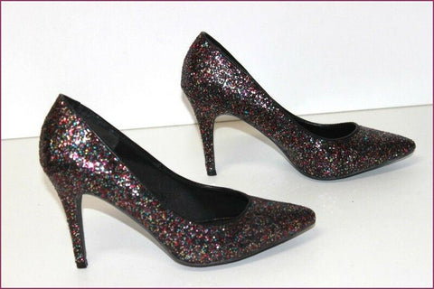 H&M Escarpins de Soirée Toile Pailletée Multicolore T 38 TBE