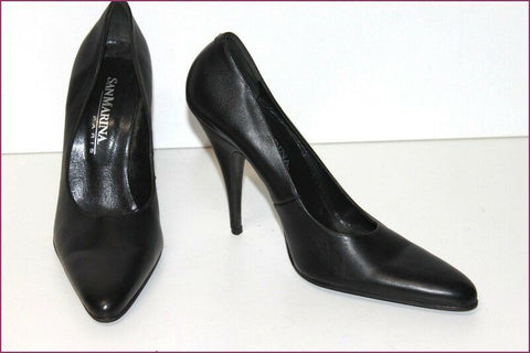 SAN MARINA Escarpins Cuir Lisse Noir Hauts Talons Fins T 39 TTBE
