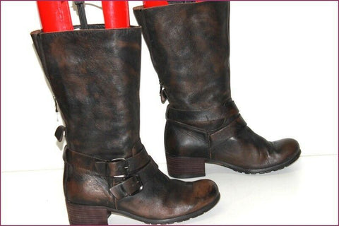 COCO & ABRICOT Mi Bottes Esprit Motard Cuir Marron Noir Nuancé T 41 TBE