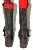 COCO & ABRICOT Mi Bottes Esprit Motard Cuir Marron Noir Nuancé T 41 TBE