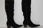 SAN MARINA Bottes Pointues Daim Plissé Noir Doublées Cuir T 37 TBE