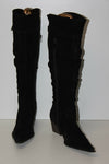 SAN MARINA Bottes Pointues Daim Plissé Noir Doublées Cuir T 37 TBE