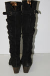 SAN MARINA Bottes Pointues Daim Plissé Noir Doublées Cuir T 37 TBE
