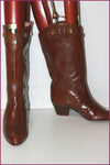 POLLINI Mi Bottes Vintage Tout Cuir Marron Motifs Cloutés T 36 TBE