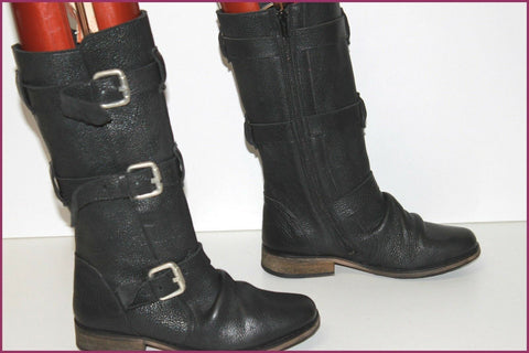 3 SUISSES COLLECTION Mi Bottes Cuir Epais Noir T 36 TBE