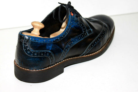 CHEVIGNON Derby à Lacets Cuir Bleu Iris Nuancé Noir T 41 TBE