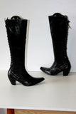 PARIS TENUS Bottes Pointues Cuir Noir Lacets sur l'arrière T 37.5 TBE