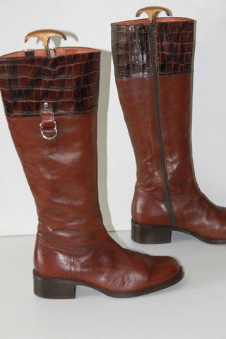 ANDRE Bottes Cuir Marron Doublées Cuir T 38 Petits Talons TBE