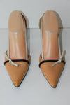 PRADA Escarpins Pointus Tout Cuir Marron Clair Lanières Elastiquées  T 37 BE