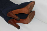 PIERRE D'ALBY Bottes VINTAGE  Toile Marine Hauts Talons T 4.5 US / 35.5 BE