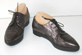 TEXTO Derby Femme Cuir Craquelé Argenté Doublés Cuir T 37 TBE