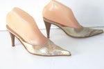 MINELLI Escarpins Mules Pointues Cuir Doré et Marron Clair T 35 TBE