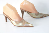MINELLI Escarpins Mules Pointues Cuir Doré et Marron Clair T 35 TBE