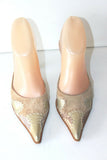 MINELLI Escarpins Mules Pointues Cuir Doré et Marron Clair T 35 TBE