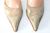 MINELLI Escarpins Mules Pointues Cuir Doré et Marron Clair T 35 TBE