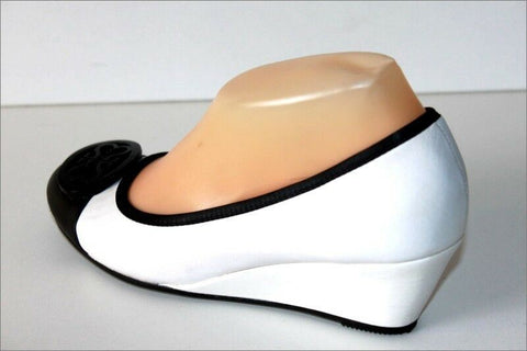 MAM'ZELLE Escarpins Cuir Elastiqué Noir et Blanc Talons Compensés T 37 TBE