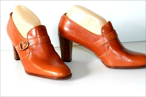 FILOGRANA OF MILANO Escarpins Vintage Tout Cuir Marron Caramel T 38.5 TBE