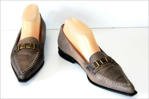 HEYRAUD Escarpins Pointus Cuir Marron Taupe Nuancé T 39.5 TBE