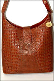 BRAHIM Sac Cabas Cuir Croco Véritable Marron Porté Epaule TTBE