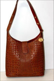 BRAHIM Sac Cabas Cuir Croco Véritable Marron Porté Epaule TTBE