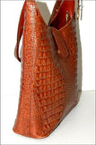 BRAHIM Sac Cabas Cuir Croco Véritable Marron Porté Epaule TTBE