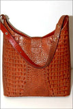 BRAHIM Sac Cabas Cuir Croco Véritable Marron Porté Epaule TTBE