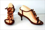 SAN MARINA  Sandales Tout Cuir Marron Motifs Fleurs Cuir T 39 TBE
