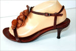 SAN MARINA  Sandales Tout Cuir Marron Motifs Fleurs Cuir T 39 TBE