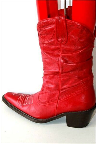 Bottines Boots Cuir Fripé Rouge Doublées Cuir T 37 TBE