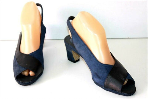 TED LAPIDUS Escarpins Ouverts Cuir Bleu Doublés Cuir T 39 TBE