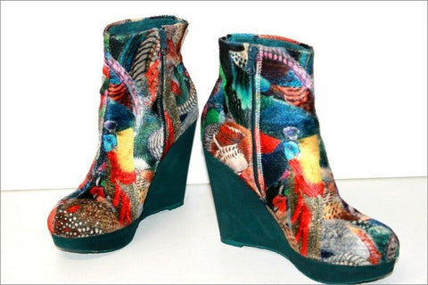 DESIGUAL Bottines Compensées Tissu Coloré Imprimé T 39 TBE