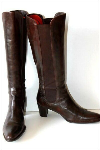 MURATTI Bottes à Talons Cuir Marron foncé Bandes Elastiquées T 39 TBE