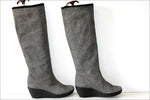 Bottes Compensées Cuir Souple Epais Gris chiné Doublées Cuir T 38 TTBE