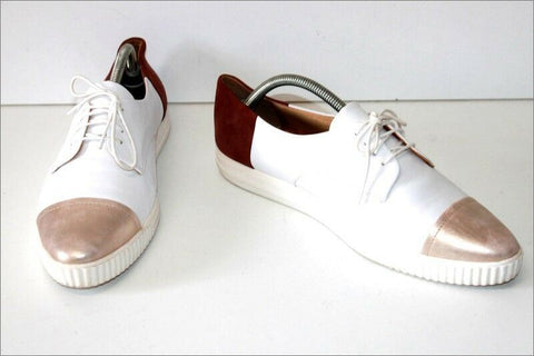 GEOX Respira Tennis Femme Cuir Blanc et Daim Marron T 41 TBE