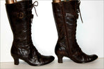 KARSTON Mi Bottes à Lacets Cuir Marron Foncé Talons Bobines T 41 BE