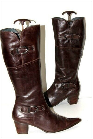 KARSTON Bottes Pointues Cuir Marron Foncé Doublées Cuir T 41 TBE