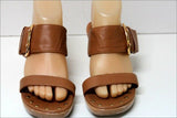 ACCESSOIRE DIFFUSION Mules Cuir Marron et Bois Verni T 37 TTBE